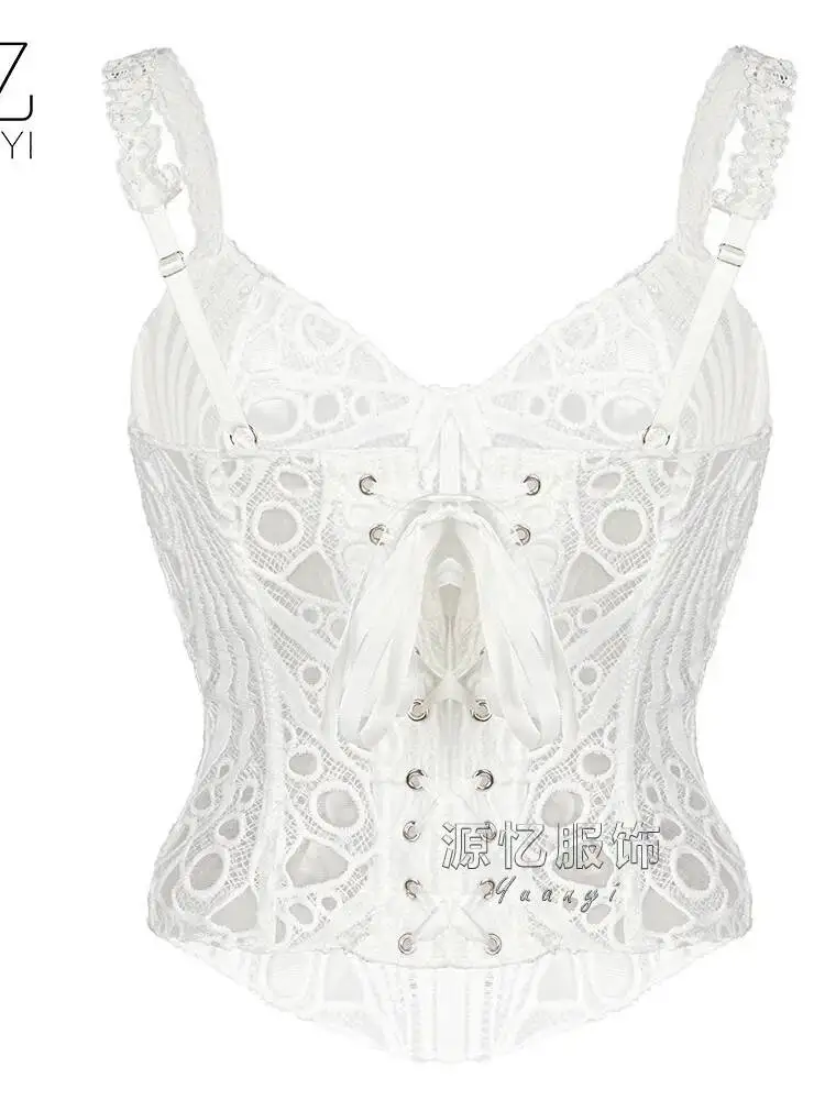 Spicy Girl Lace Hollow Out Strap Corset Women's Fishbone Bra Push-Up Outerwear Waist Corset Backless Suspenders Sleeveless X8U4