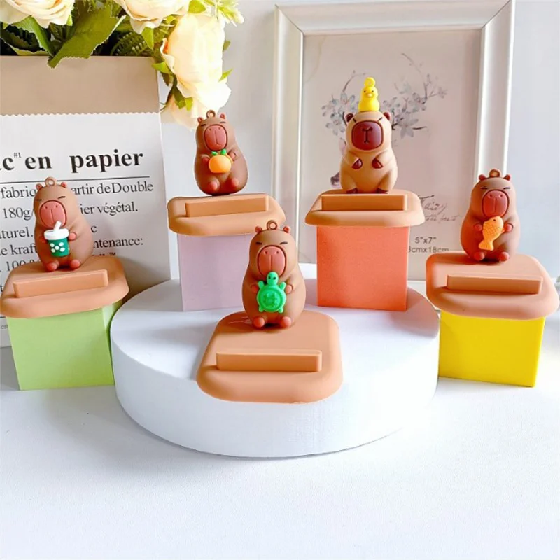 Cartoon Phone Holder Creative Capybara Toy Cellphone Phone Bracket Stand Desk Ornament Home Decoration Mobile Phone Accessories