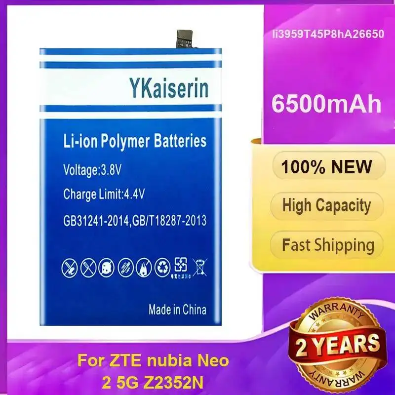 

For Zte Nubia Neo 2 5G Z2352N 6500Mah Mobile Phone Battery Li3959t45p8ha26650 Long Lasting