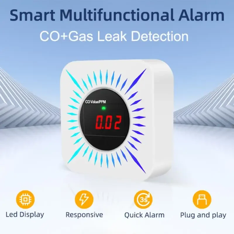 Tuya Smart WiFi Zigbee Gas Carbon Monoxide Detector Multifunctional Alarm 80DB Alarm APP Wireless Control Smart Home Security