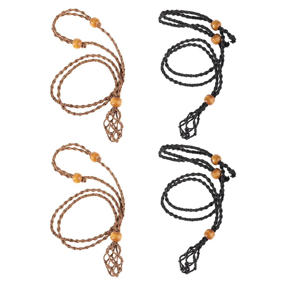

4 Pcs Woven Rope Necklace Crystal Holder Cage Cord Adjustable DIY Necklaces for Rough Stone Pendant Accessories