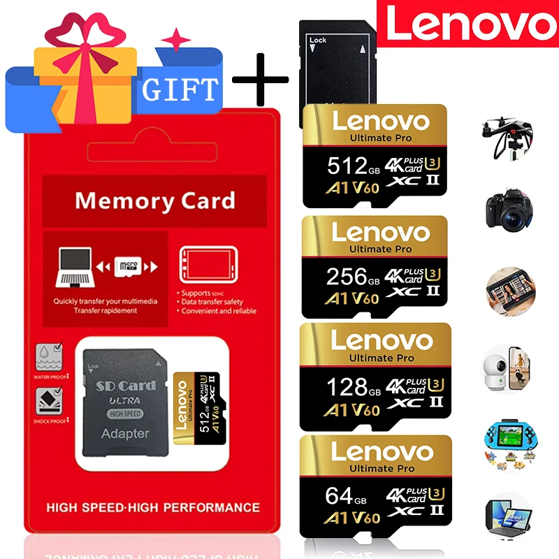 Quick Transfer Lenovo 512GB SD Cards TF Cards Micro TF SD Memory Card 256GB 128GB 64GB U3 for Android / Drone / Surveillance