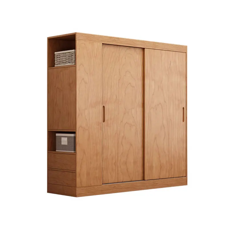 Cherry wood all solid wood wardrobe modern simple sliding door wardrobe