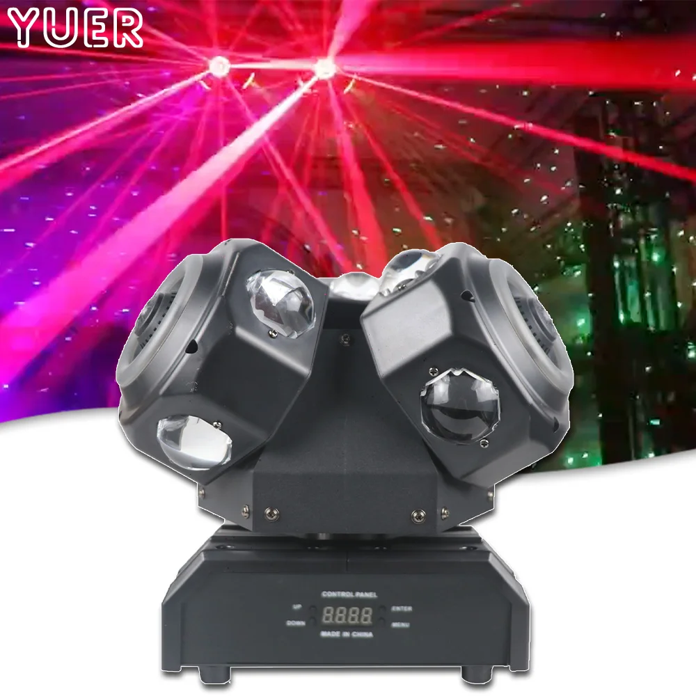 YUER 3 Heads 12x10w RGBW Beam With RGB Laser Aperture Effect Stage Lighting Dmx Infinite Rotation Home Party Dance Music Lamp