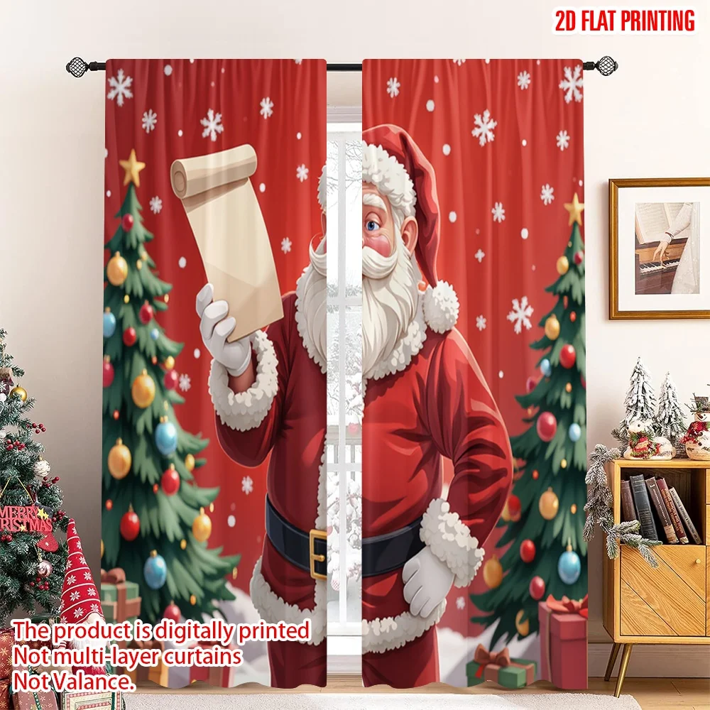 

2pcs 2D flat printing Merry Christmas Window Drapes Santa Claus Christmas Holiday Season Fabric Without Electricity Festive