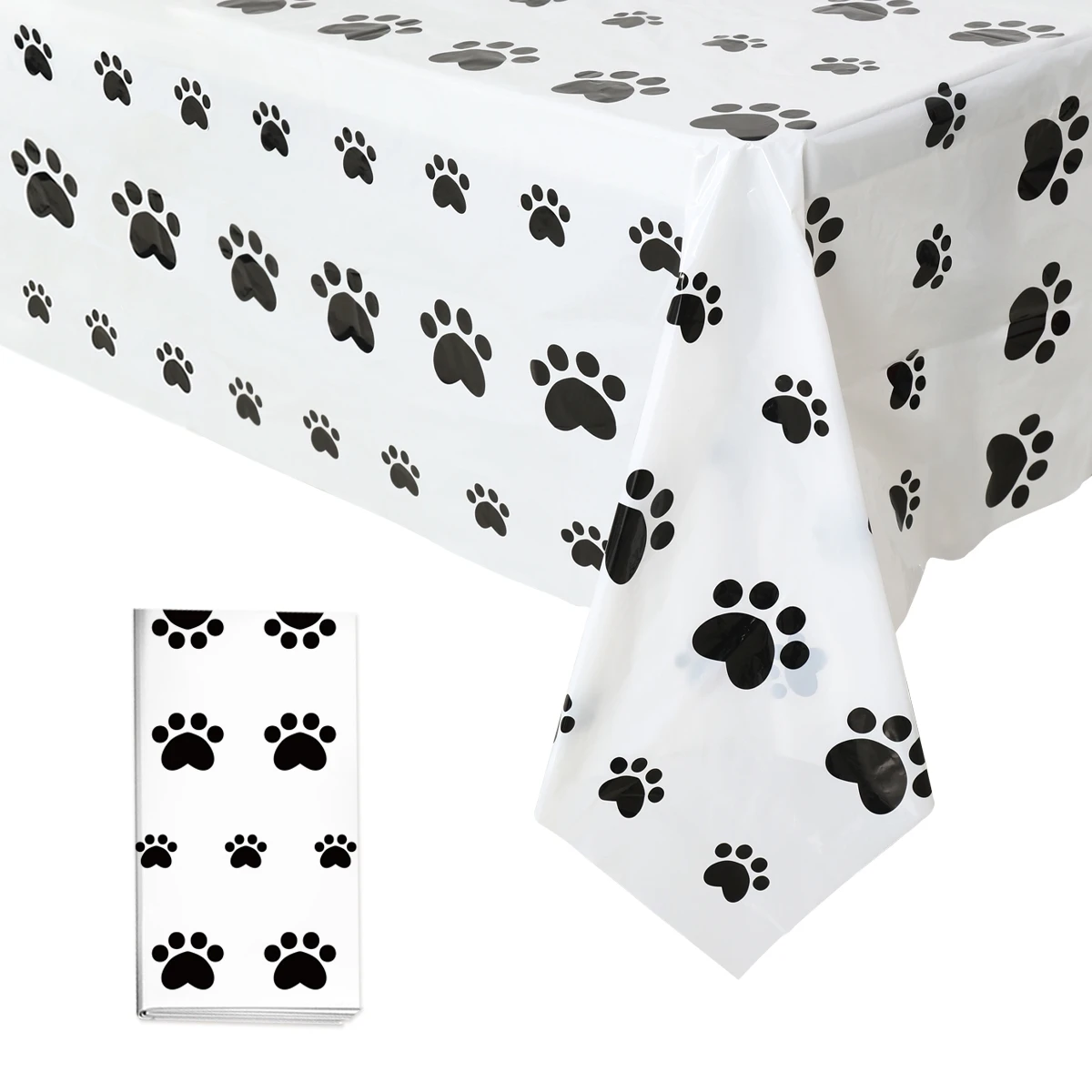 Puppy Paw Print Plastic Tablecloth Disposable Table Cover Puppy Themed Birthday Party Decorations for Dog Party Supplies