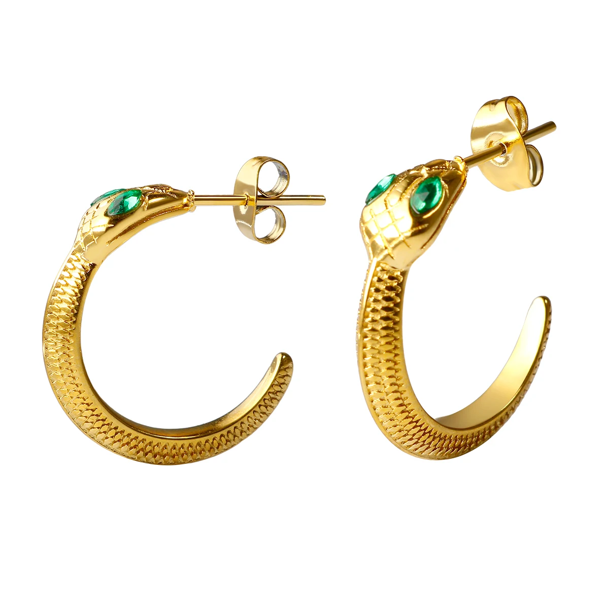 ZMfashion Stainless Steel Snake Ear Piercing Gold-plated Waterproof Non Allergic Hoop Earrings Fashion Vintage Ear accessories