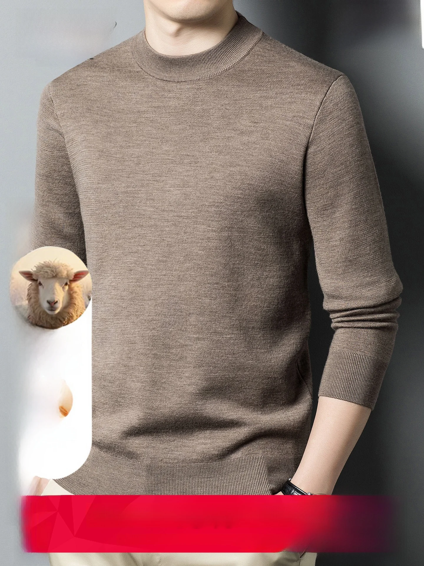 Hengyuanxiang Men's Thickened Woolen Knitted Sweater Half High Collar Winter Warm Casual Style Pure Color Versatile Sweatshirt