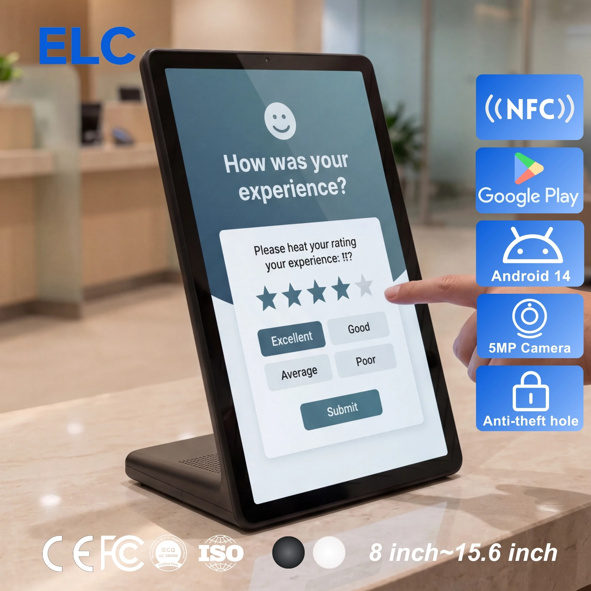 11 Inch Tabletop Vertical Advertising Display L-Shape Interactive Touch Tablet Android 14 4+64GB for Customer Feedback