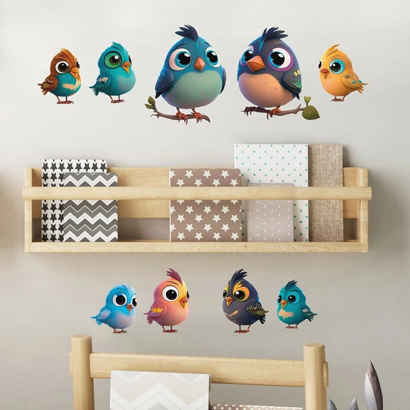 

T337# 9PCS Cute Bird Wall Sticker Kids Room Background Home Decoration Mural Living Room Wallpaper Funny Decal