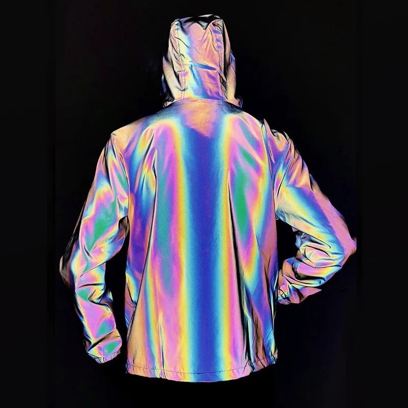 سترة عاكسة للضوء متغيرة الألوان للرجال سترة واقية بقلنسوة للجري وركوب الدراجات آمنة عالية الوضوح ملابس خارجية للخريف #3