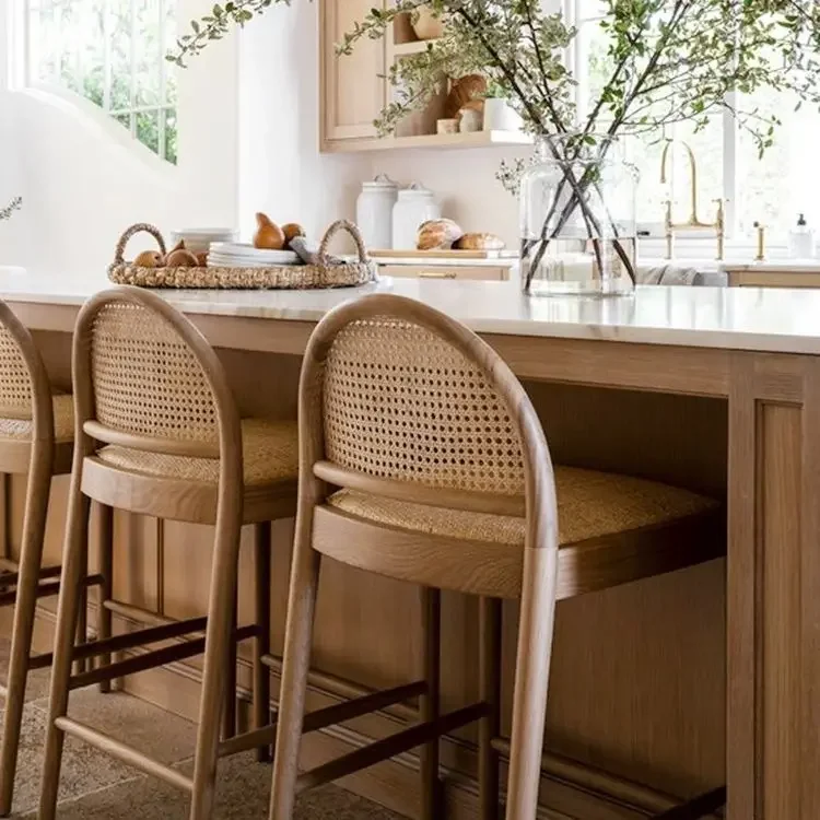 مقعد مرتفع من الخيزران الصلب والخشب الصلب، كرسي مرتفع لمنتصف القرن مع مسند ظهر مقوس، مقعد أنيق لجزيرة المطبخ، البار #5