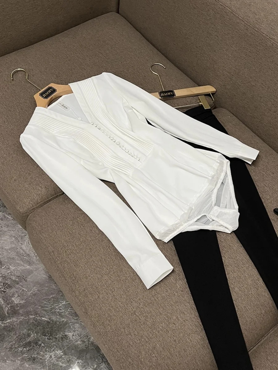 

Ele V-Ne Faionable irt White Long Sve Wrap Women's Prevent Exposure One-Piece Che Commute Sle Comfortable Fit