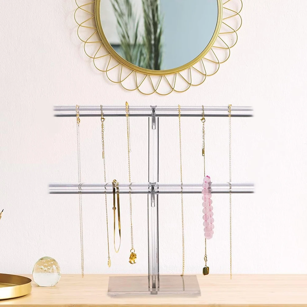 Clear Acrylic Necklace Bracelet Holder Stand Jewelry Display Organizer Shelf Necklaces Bracelets Jewelry Display 2 Tier