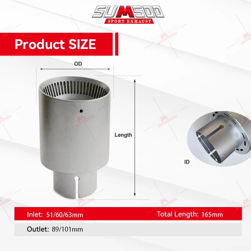 本物のSUMSOO 1個 マット仕上げ304ステンレス鋼ストリップ型穴あきカーマフラーチップ 排気チップシステムパイプ ユニバーサル排気チップ