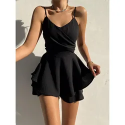 Women's Dress Solid Color Suspender V-Neck Sexy Mini Short Dress Summer Formal Female Sexy Vestidos Summer Beach Sundress