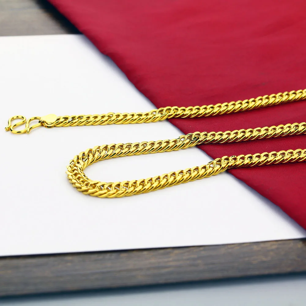 Shiny Luxury Men\'s Necklace 925 Silver 24k Gold Plated 8mm Cuban Chain Cool Teens Delicate Clavicle Chain Choker Party Jewelry