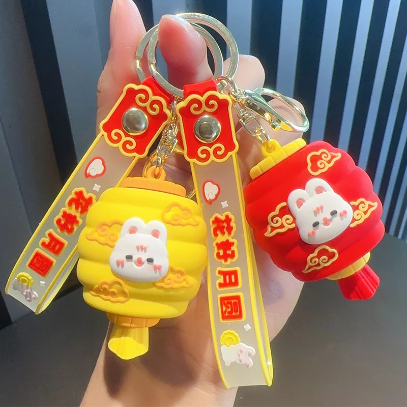 New Chinese Style Cartoon Bunny Lantern Doll Keychain Girls Fun Cute Bag Schoolbag Decoration Charm Children Holiday Small Gift