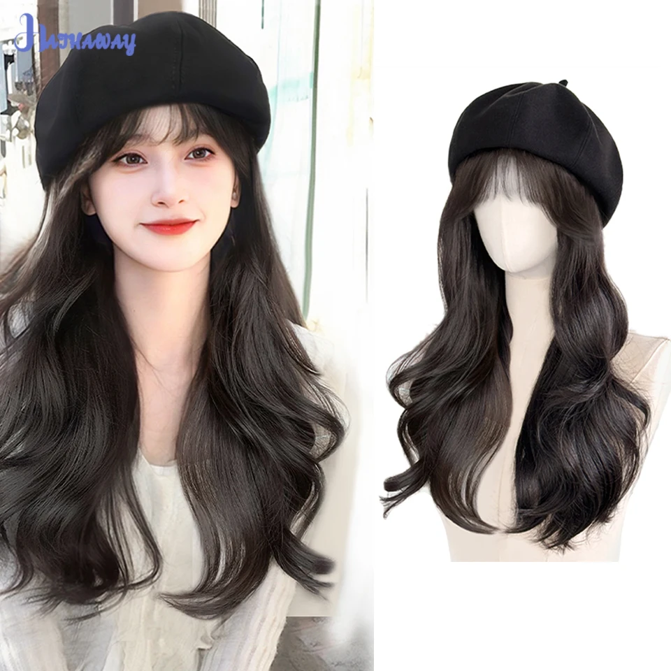 Hat Wig Women's New Synthetic Wig Hat Long Curly Hair Beret Wig Women's Natural Full Head Party Shopping Commuting Daily Wear