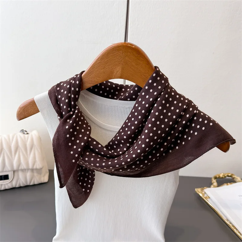 

Luxury Polka Dot Print Square Scarf For Women Cotton Linen Soft Neck Scarf Shawl Warp Elegant Neckerchief Bandanas Hijab