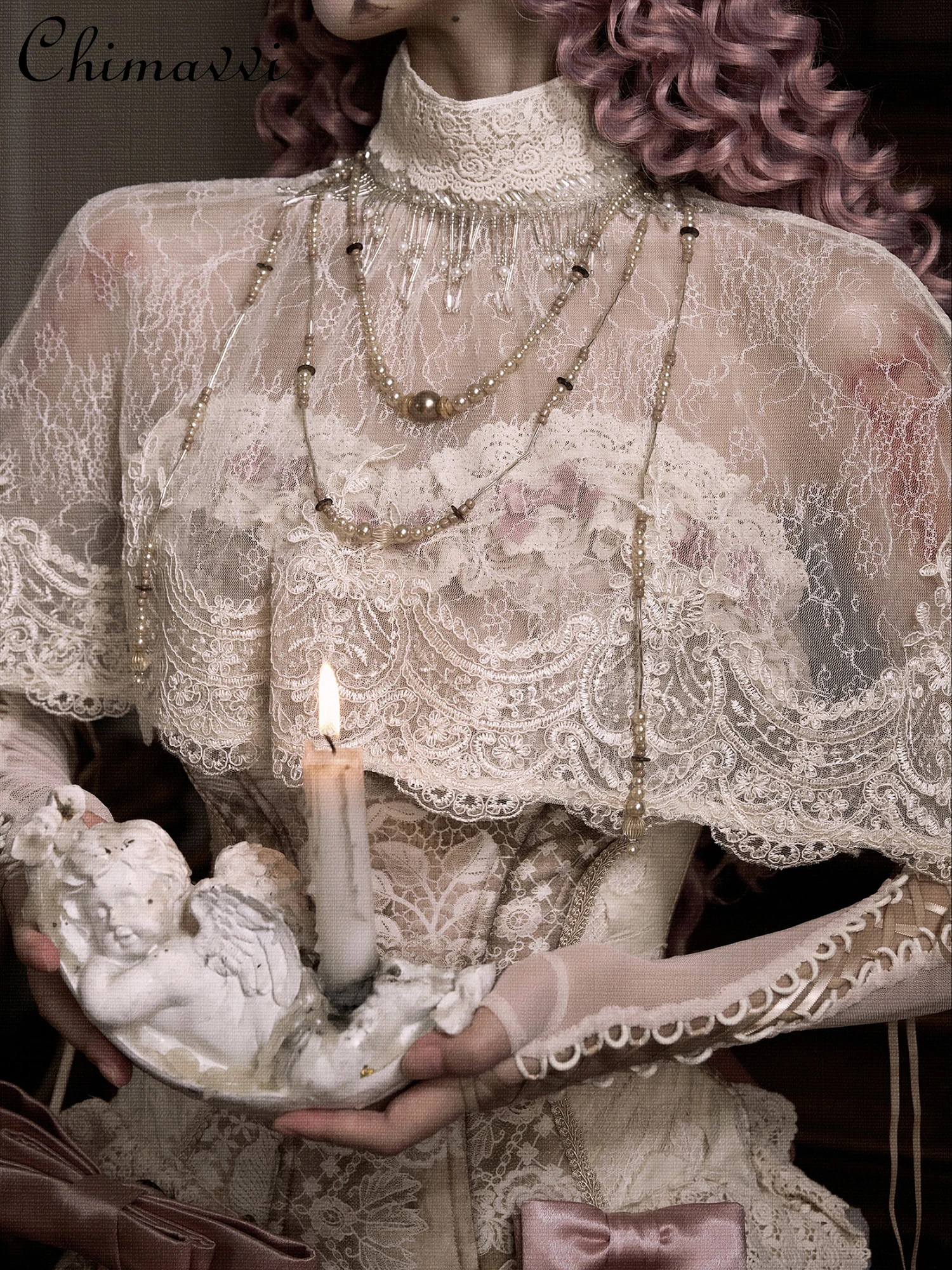 

Готическая кружевная накидка принцессы в стиле ретро, осенняя одежда 2021, новый высококачественный свободный темпераментный женский пончо в стиле Лолиты для тяжелой промышленности, топ