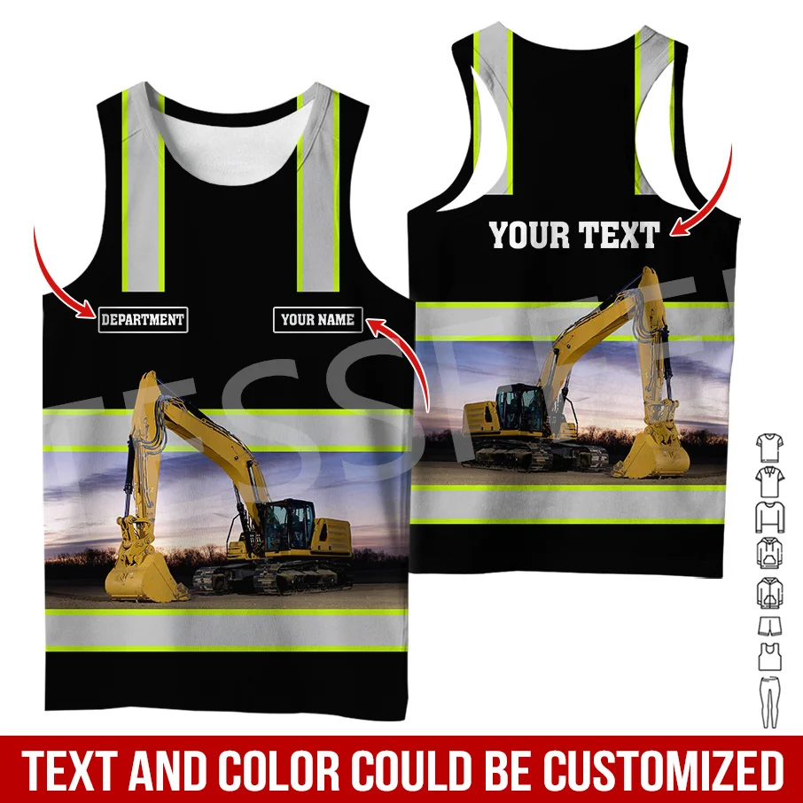 

Custom Name Cosplay Crane Heavy Equipment Operator Worker Excavator 3DPrint Summer Sleeveless Vest Streetwear TankTop Harajuku X