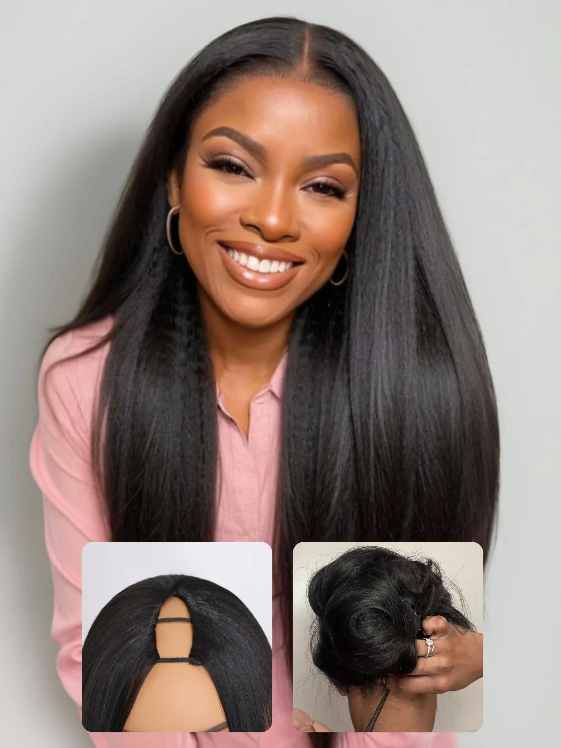 

Парик из натуральных волос V Part Kinky Straight 200% Density Upgrade U-образный парик No Leave Out V-образный зажим в полупариках без клея для женщин