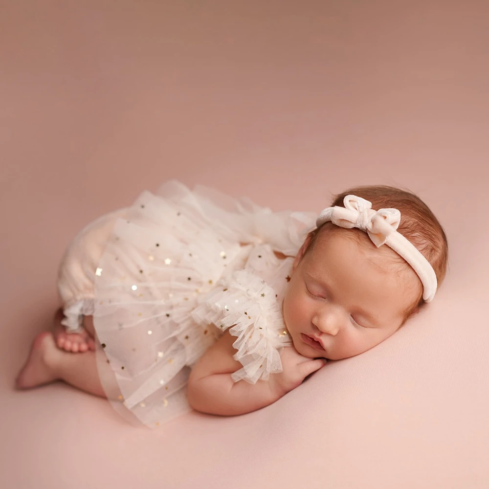 

Newborn Photography Props White Tulle Dress Gold Glitter Baby Photo Outfit Newborn Photoshoot Costume Infant 0-3 Months