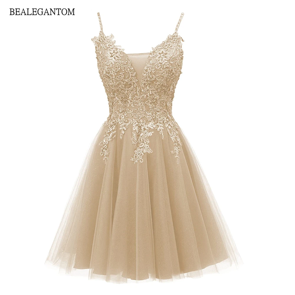 Bealegantom Homecoming Dresses Tulle Spaghetti Straps Prom Lace Cocktail Dress Short Formal Graudation Party Gowns QA2022-3