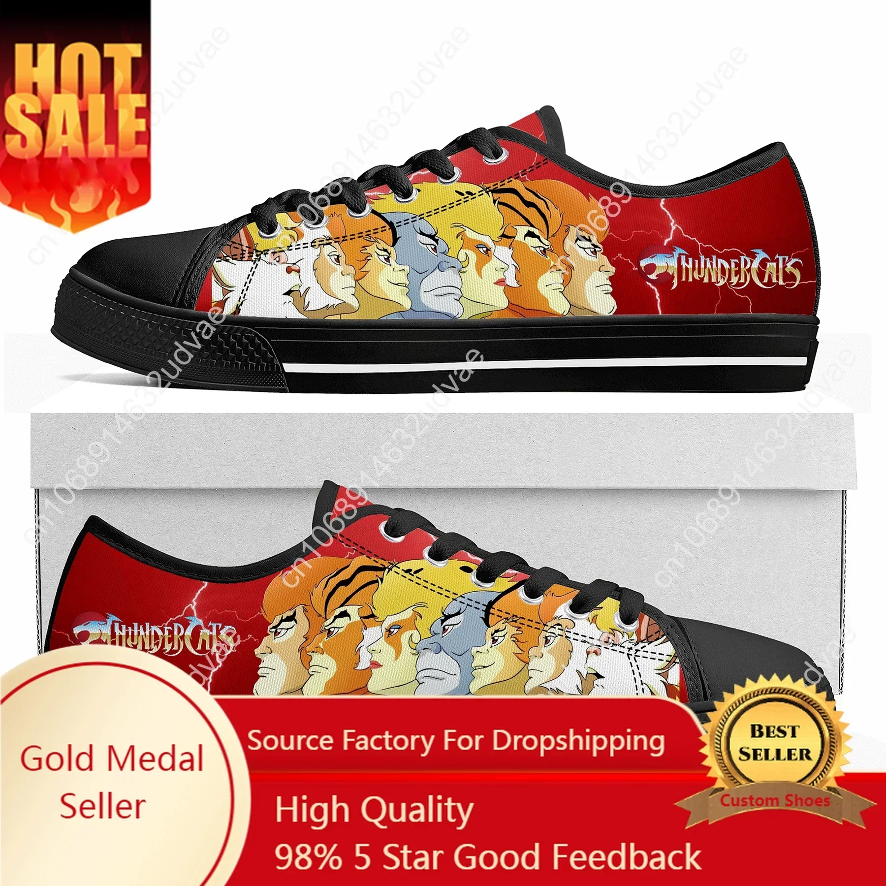 Thundercats Cartoon Manga Low Top Sneakers Mens Womens High Quality Canvas Sneaker Couple Shoes Custom Black Shoe