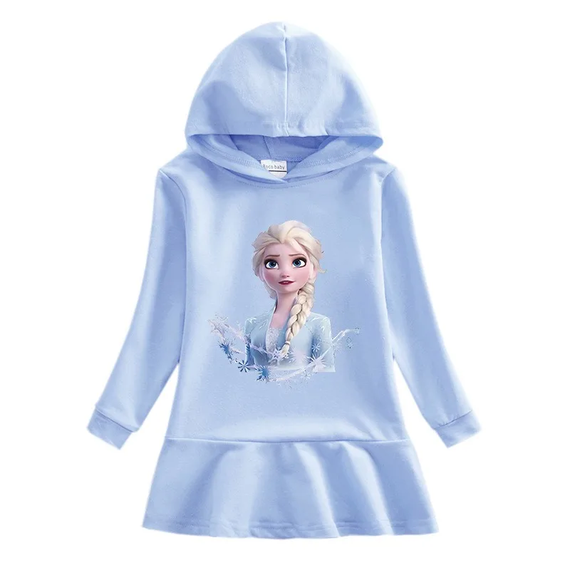 Disney Quality Cotton Autumn Girls Dress Clothing for Children Pink Long Sleeve Kids Bluey Frozen Elsa Clothes Hooded