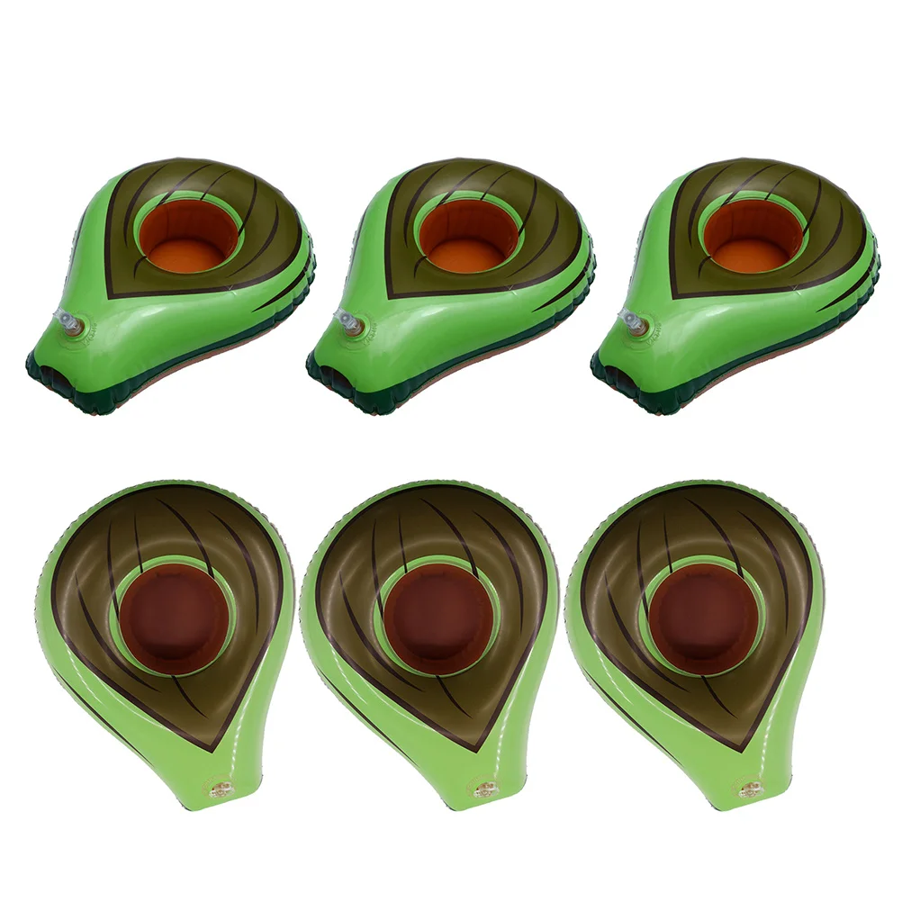 6 szt. Nadmuchiwane uchwyty na napoje w kształcie awokado, zielone pływaki na letnie przyjęcia, zabawy w wodzie, do basenu, na plażę, gry na świeżym powietrzu