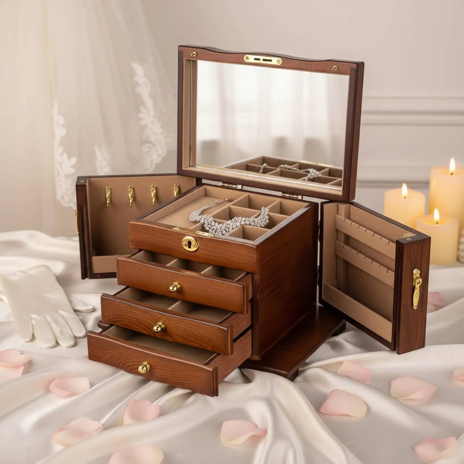 

Wooden Jewelry Box Anti-Oxidation Jewelry Box with Mirror