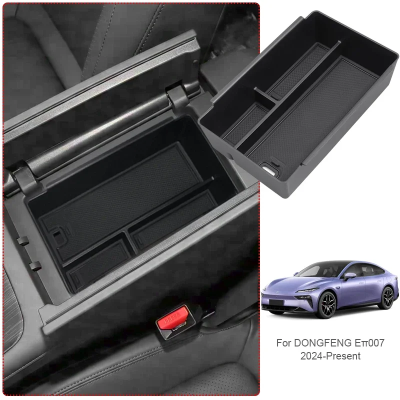 Car Lower Central Control Storage Bag ABS Armrest Box Storage For DONGFENG E007 2024 Present Auto Wireless Charging Mat
