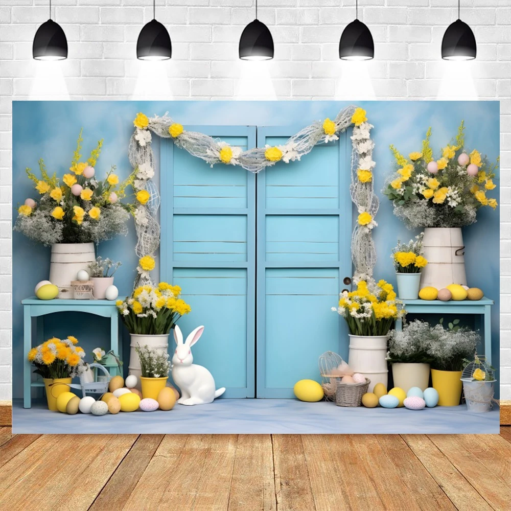 Spring Easter Photo Backdrop Easter Egg Rabbit Carrot White Fence Photography Background Baby Shower Easter Party Decor Banner