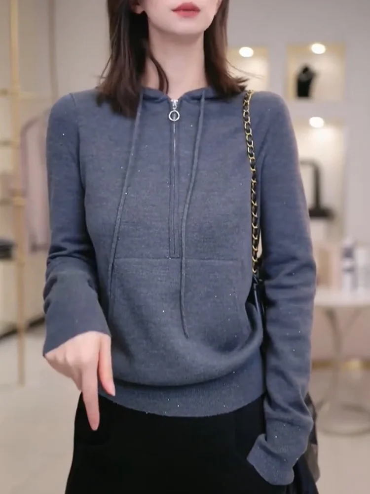 

Fashionable Knitted Hoodie Women's plus Size Versatile Slimming Top French Style Casual Comfortable Fit for All Body Types