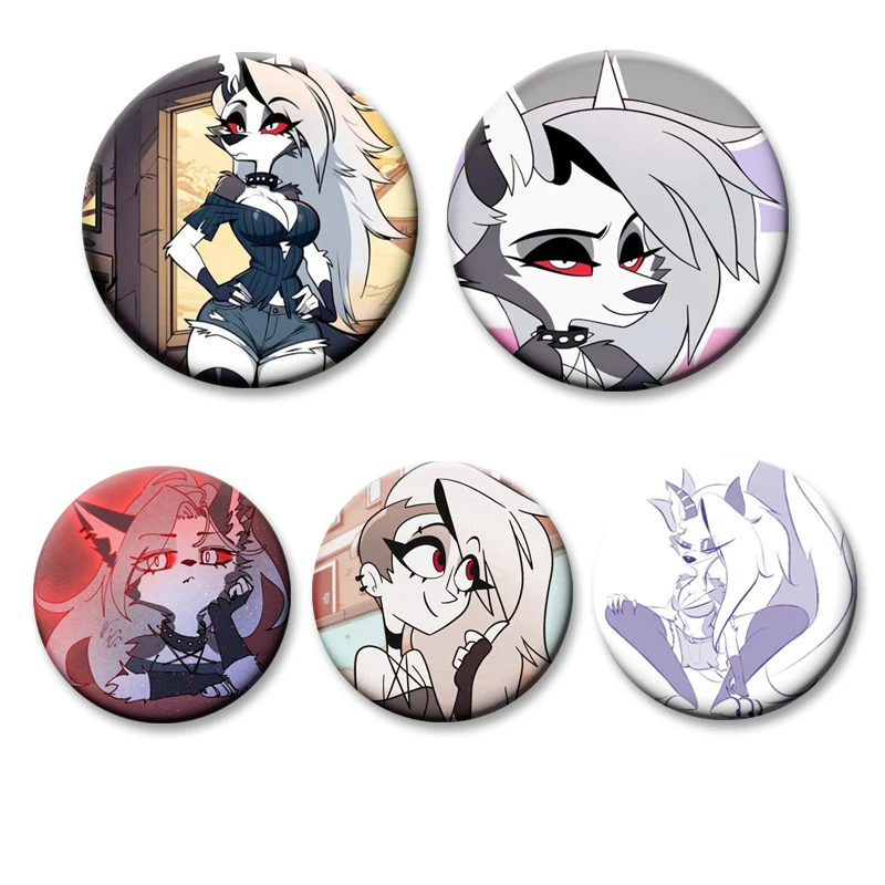 Anime Helluva Boss Loona Creative Brooch Cartoon Enamel Pins Round Badge for Backpack Hat and Denim Jacket Decoration Fans Gifts