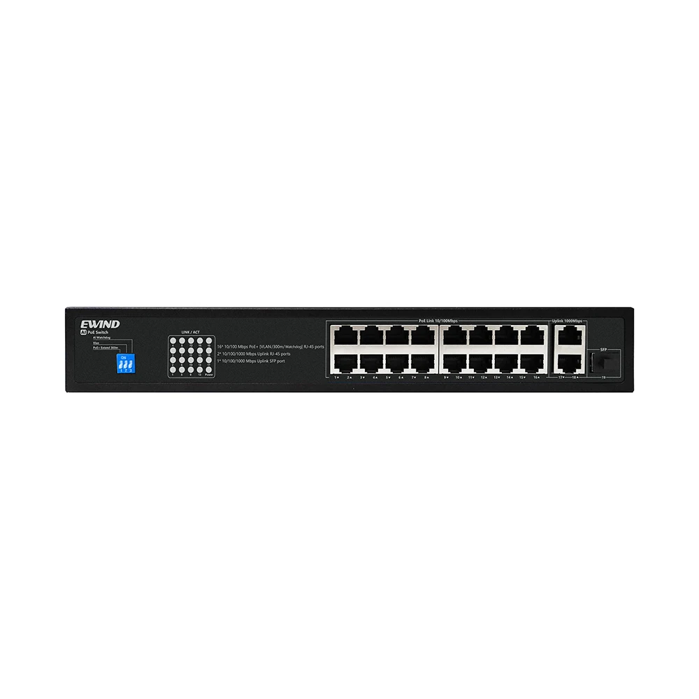 16 port OEM gigabit 15.4W 200W VLAN support unmanaged poe network switch wholesale