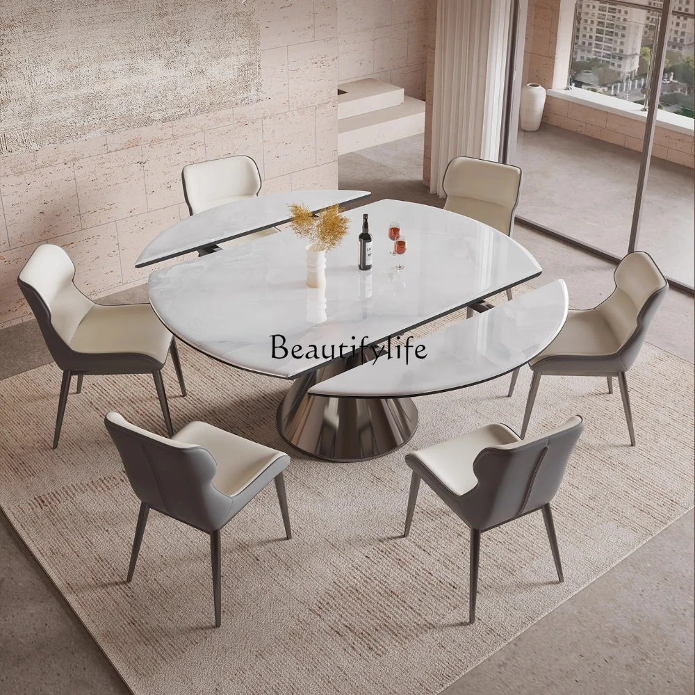 

Marble retractable dining table household supercrystalline stone modern simple light luxury square and round dual-purpose