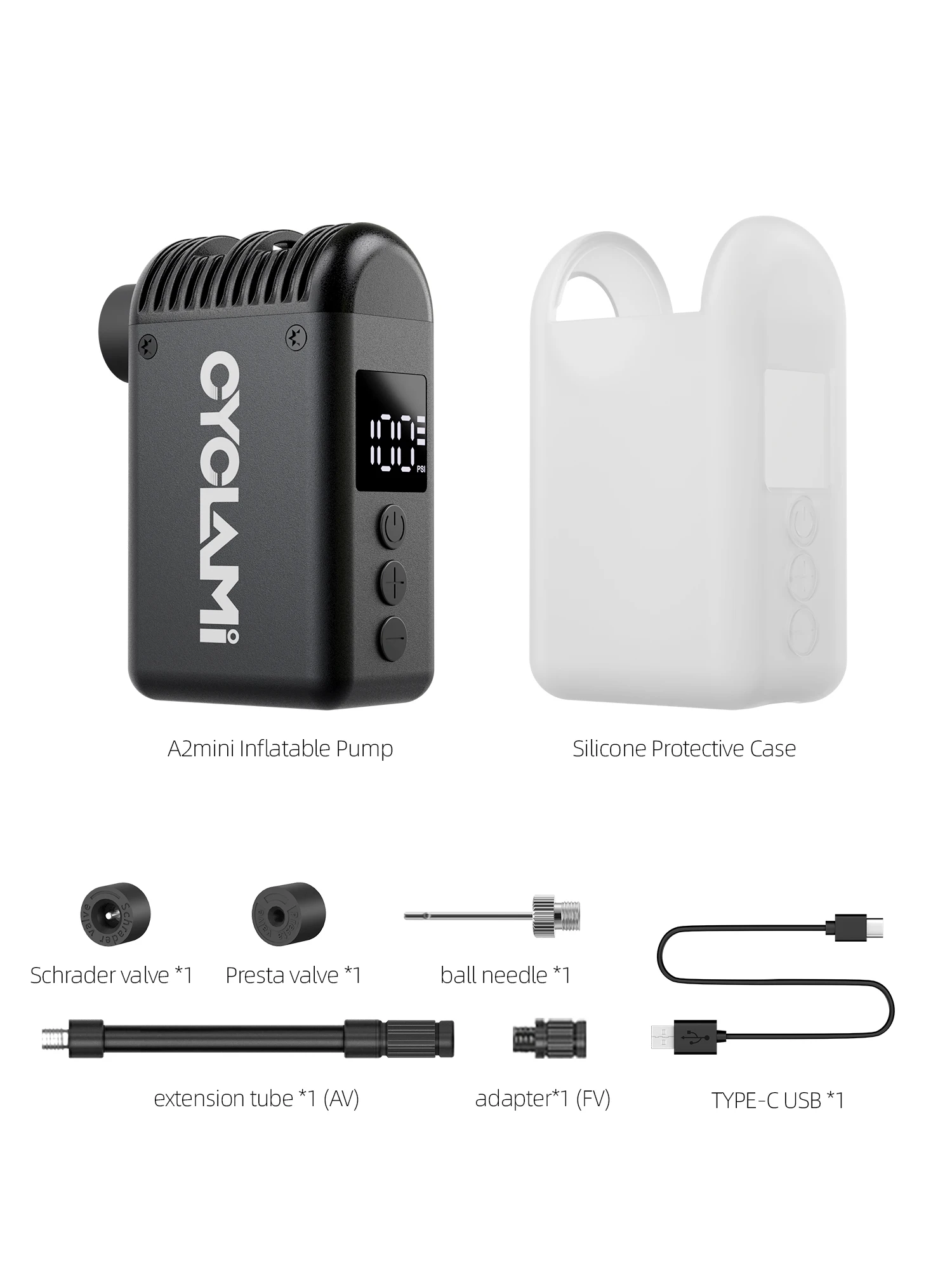 AliExpress CYCLAMI A2 Mini Portable Bicycle Pump Rechargeable Air Inflator 100 PSI Type-C Bike Accessories for Schrader Presta Tires A2MINI