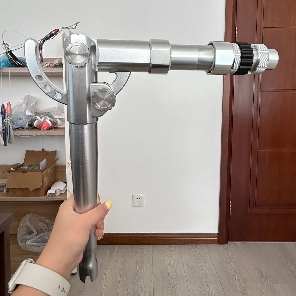 Black and Silver Aluminum Trolling Rod with Multi-Angle Adjustment and Straight Bent Metal Butt Handle for Fishing - view 3