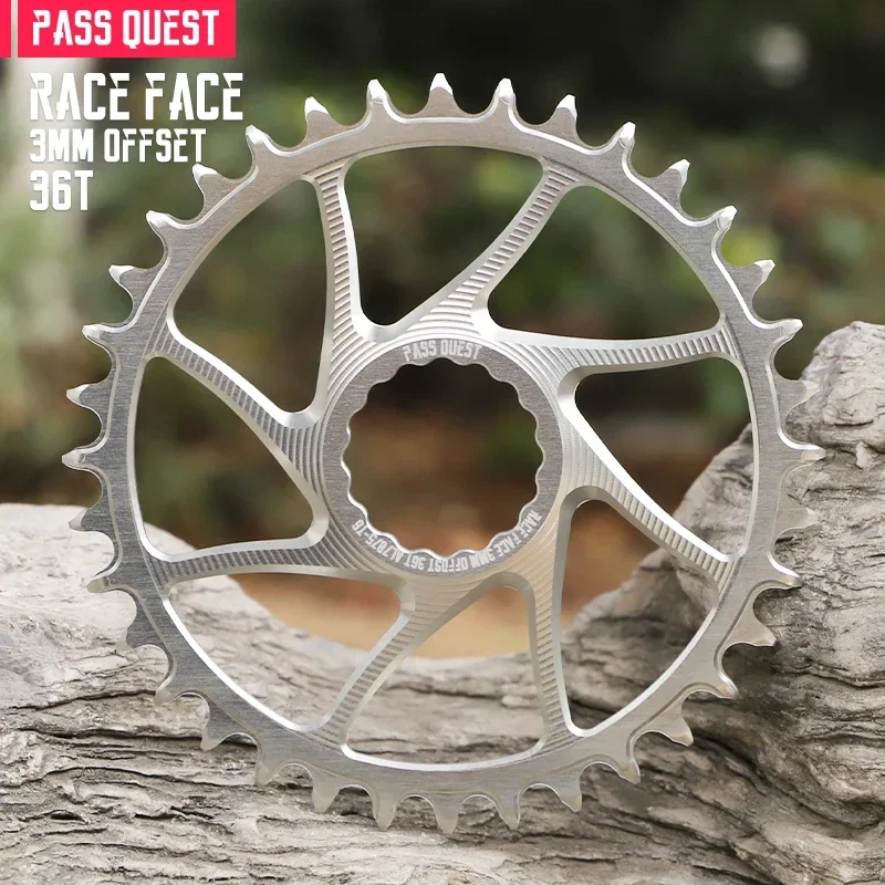 PASS QUEST Offset 3 mm silberne und schwarze schmale, breite Kettenblätter für RACEFACE RF Next SL Sixc Atlas-Serie mit direkter Halterung