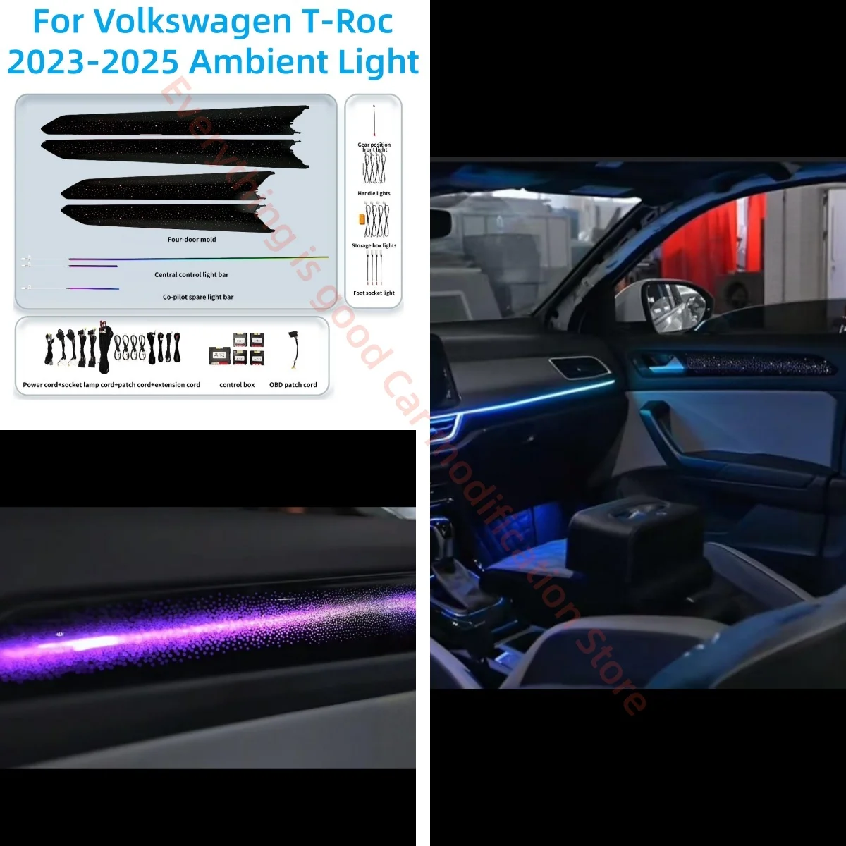

Атмосферная лампа для Volkswagen VW T-Roc 2023 + светодиодная лампа окружающего освещения, модернизация внутреннего освещения автомобиля, автомобильные аксессуары, полосы обшивки дверей