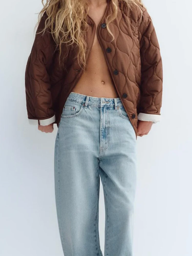 

TRAF new women's European and American style fashion design simple and versatile round neck long sleeve cotton jacket