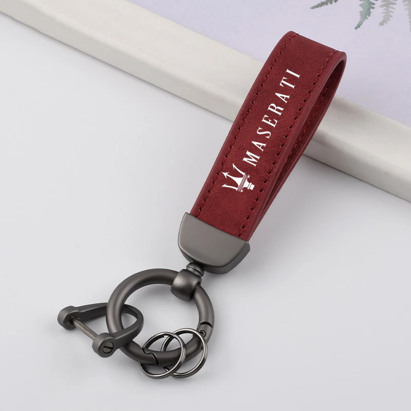 Leather Car Keychain Key Ring Chain Pendant Buckle Men Women Gifts For Maserati Ghibli Granturismo mc20 Trofeo Levante Accessory