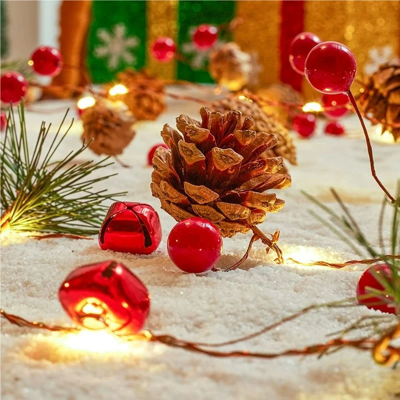 2M 20Led Christmas String Lights With Pinecone Red Berry Pine Needle Warm White Battery Powered For Wall Door Tree Decoration