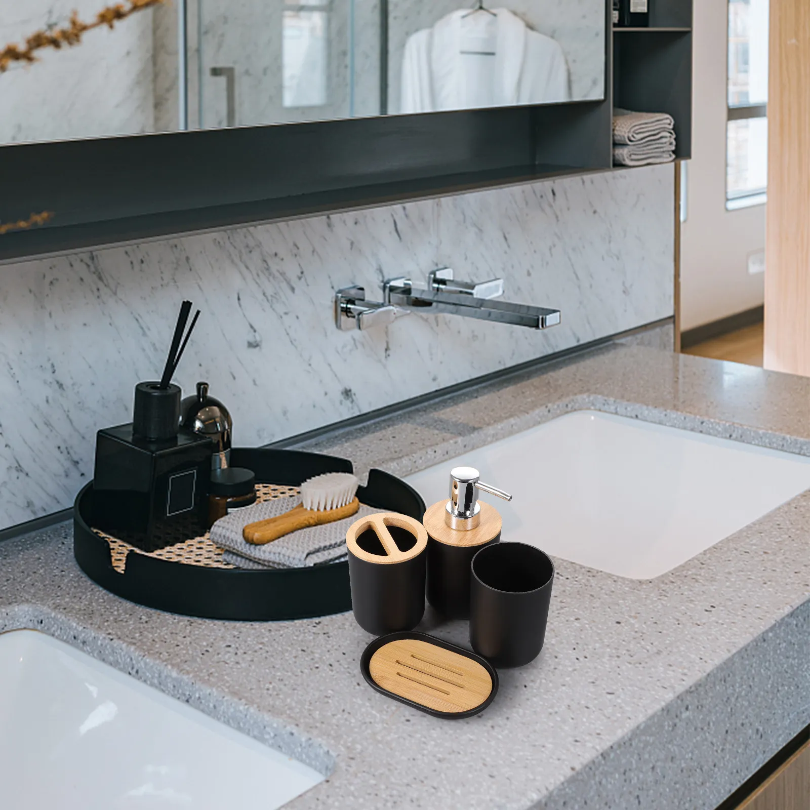 

Набор аксессуаров для ванной комнаты: стильный серый органайзер для умывальника, гладкий, полированный, многофункциональный, для раковины