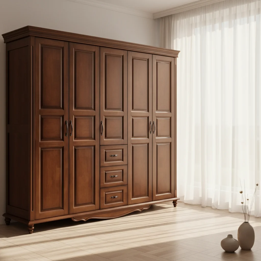 

American Style Solid Wood Antique Freestanding Bedroom Wardrobe (2-5 Door Options) with Drawer Storage