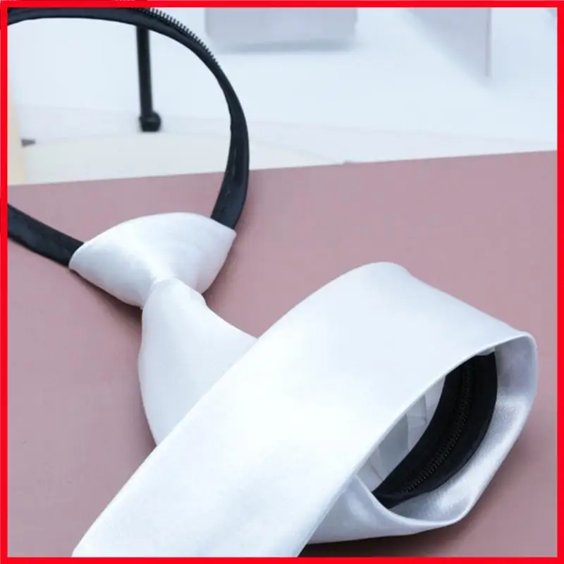 

F3MF Classical White Zippered Tie for Dress Shirt Accessory Fashion Pre Tied White Silk Necktie for Wedding and Formal Party
