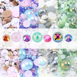 Mixed Resin Rhinestone Pearls Colorful Crystal Pearls Craft Half Round Flatback Beads Nail Clothing DIY Decoration Accessories